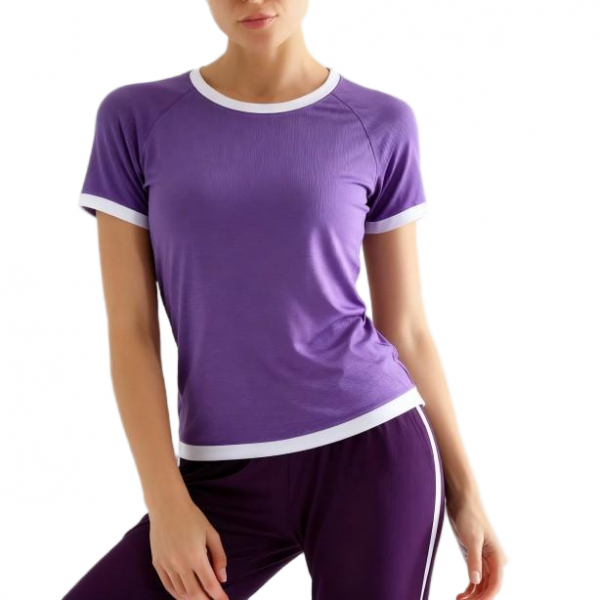 Women's Purple Raglan Sleeve T-Shirt with White Trim and Matching Purple Pants