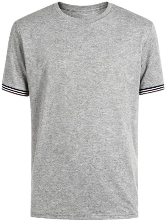 Men's Grey Heather T - Shirt with Striped Cuff Detail